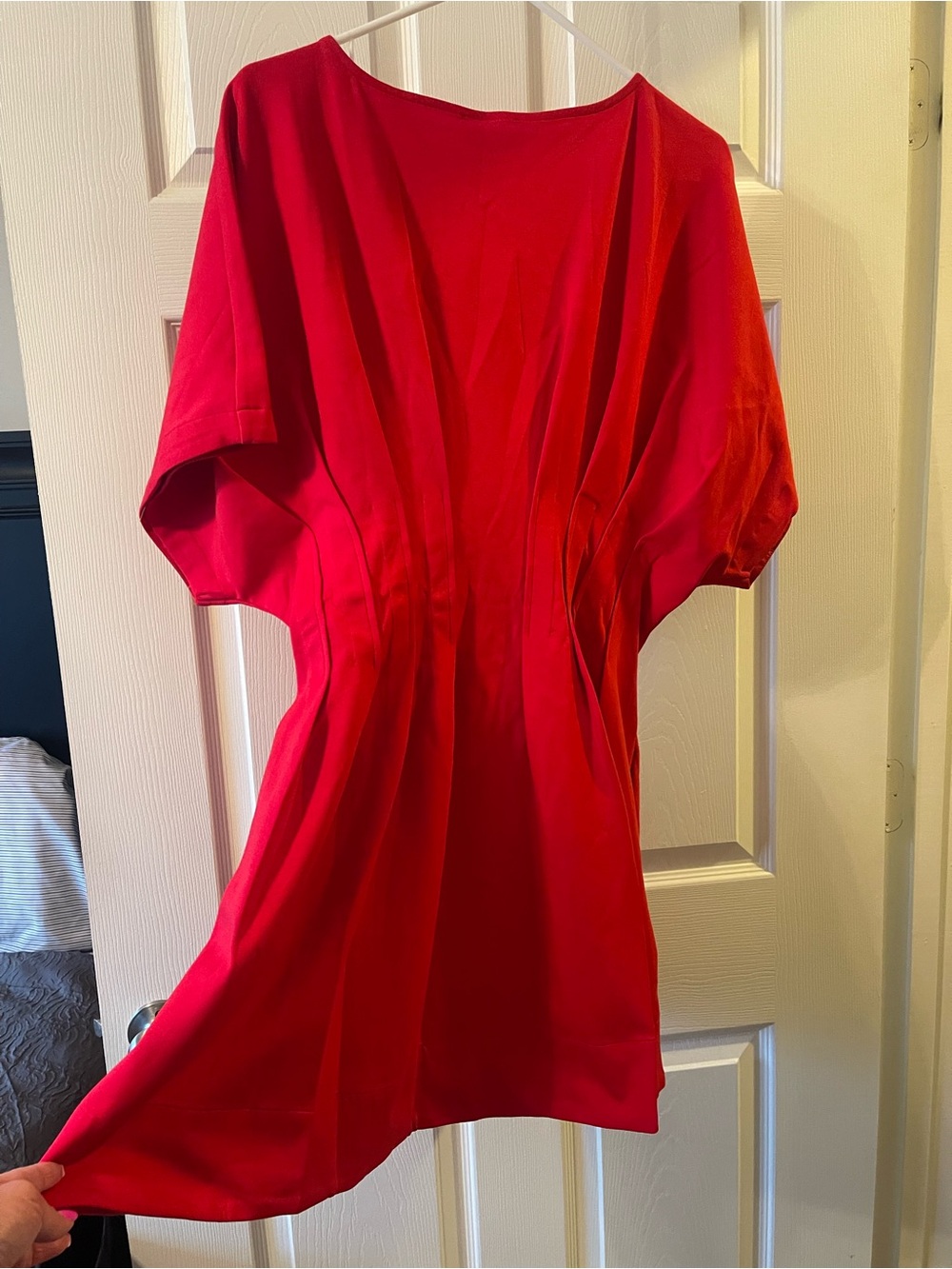Women's Red V-Neck Pleated Fit-and-Flare Dress - NWT - Picture 4 of 8